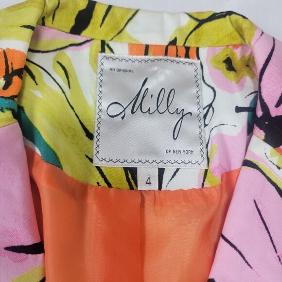 MILLY New York Dress Sz 2 / Long Sleeve Jacket Sz 4 Bright Floral Print Sundress - Picture 4 of 12